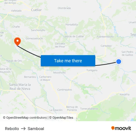 Rebollo to Samboal map