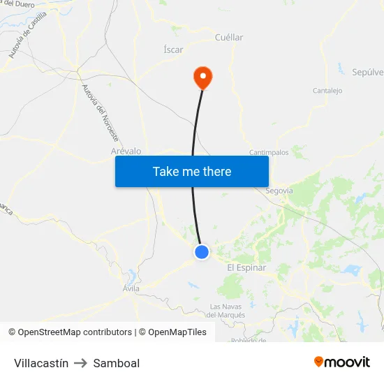 Villacastín to Samboal map