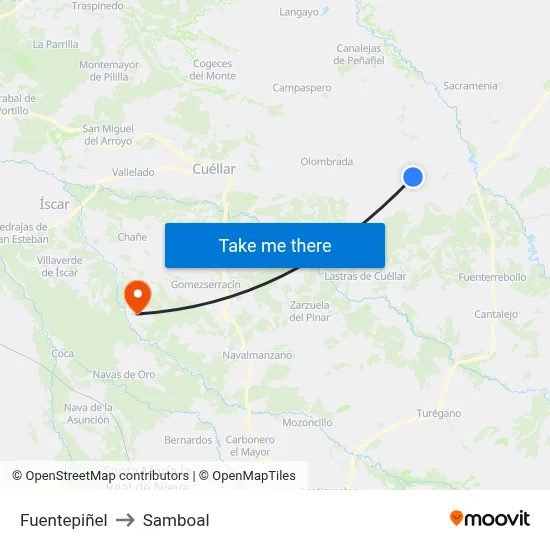 Fuentepiñel to Samboal map