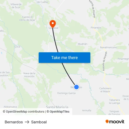 Bernardos to Samboal map