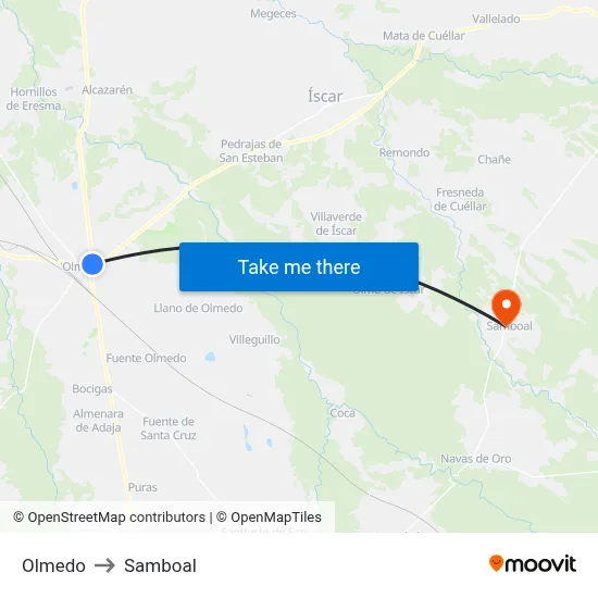 Olmedo to Samboal map