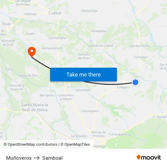 Muñoveros to Samboal map