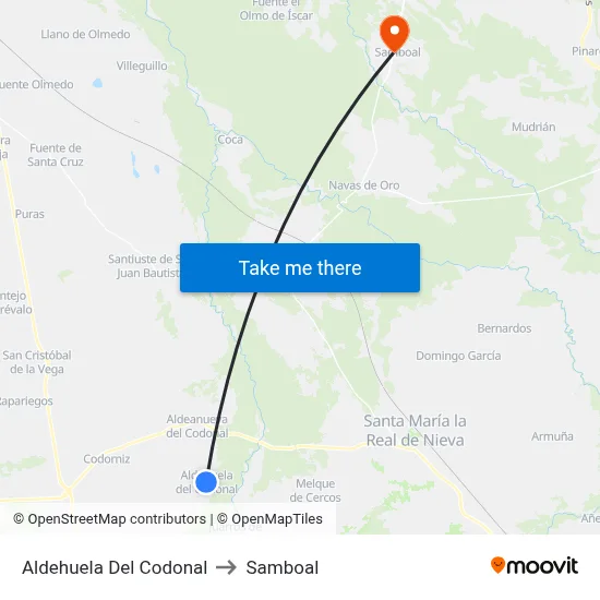 Aldehuela Del Codonal to Samboal map