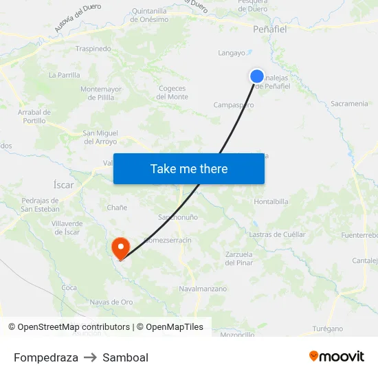 Fompedraza to Samboal map