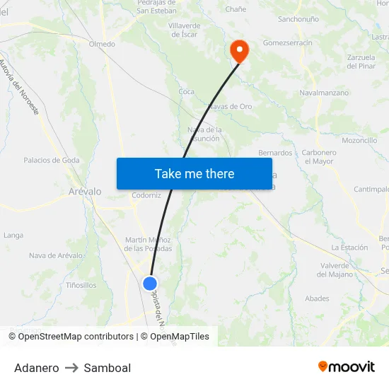 Adanero to Samboal map
