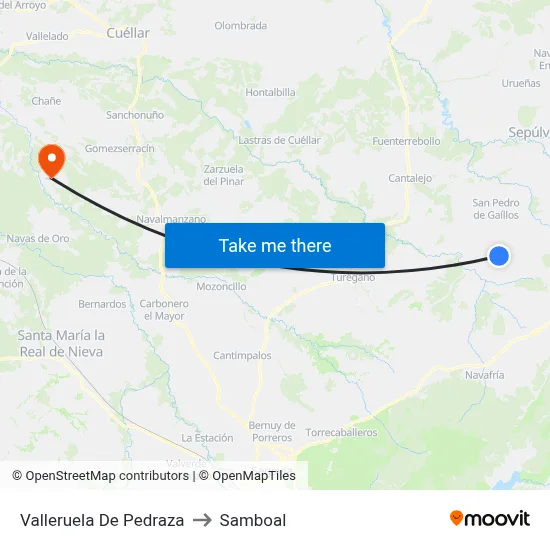 Valleruela De Pedraza to Samboal map
