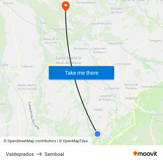 Valdeprados to Samboal map