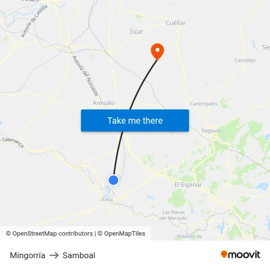 Mingorría to Samboal map
