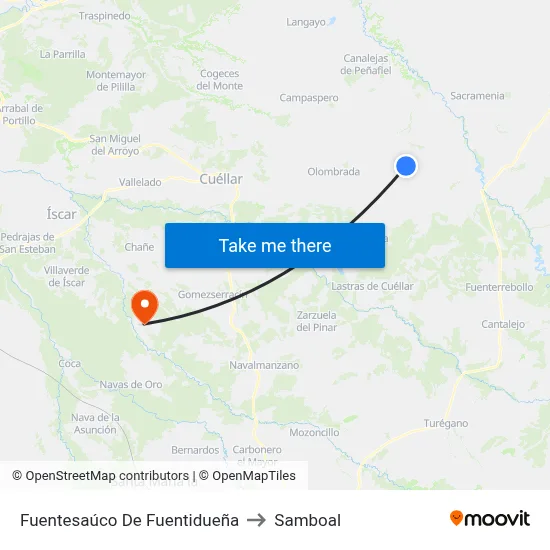 Fuentesaúco De Fuentidueña to Samboal map