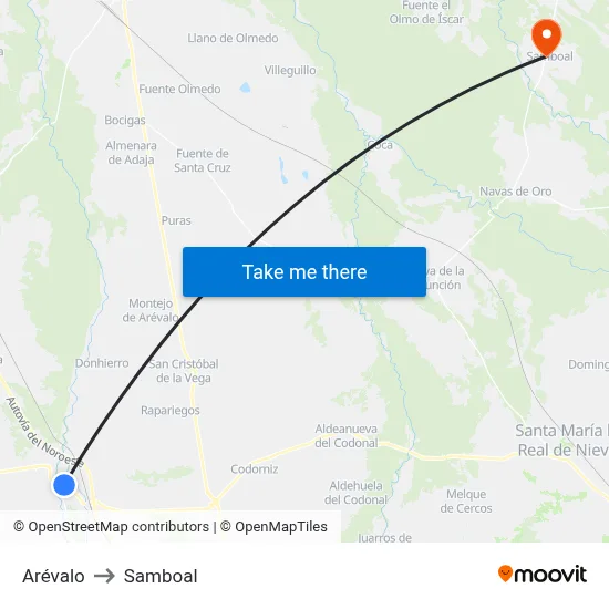 Arévalo to Samboal map