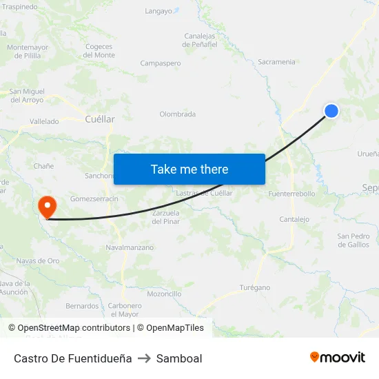 Castro De Fuentidueña to Samboal map