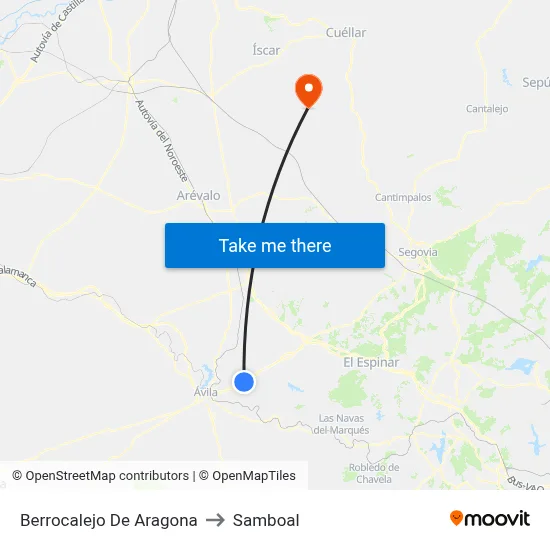 Berrocalejo De Aragona to Samboal map