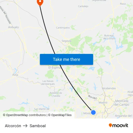 Alcorcón to Samboal map