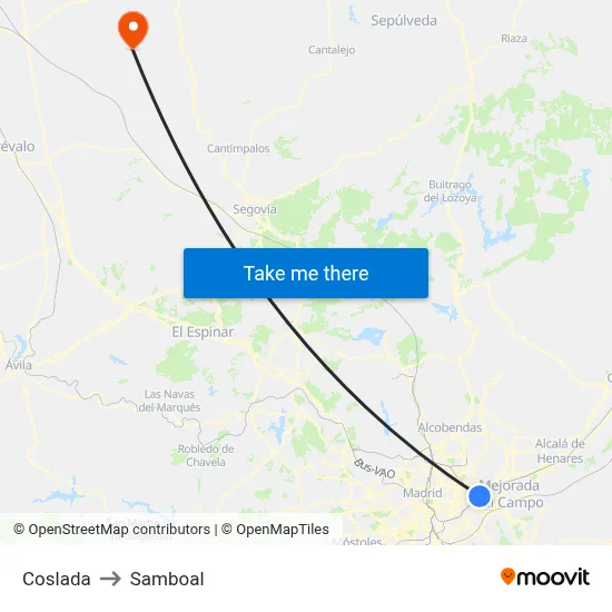 Coslada to Samboal map