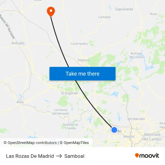 Las Rozas De Madrid to Samboal map