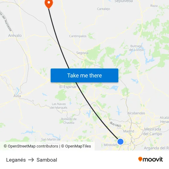 Leganés to Samboal map