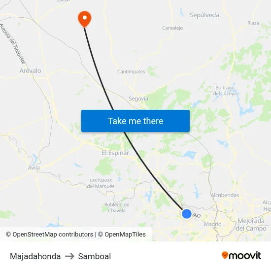 Majadahonda to Samboal map