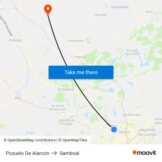 Pozuelo De Alarcón to Samboal map