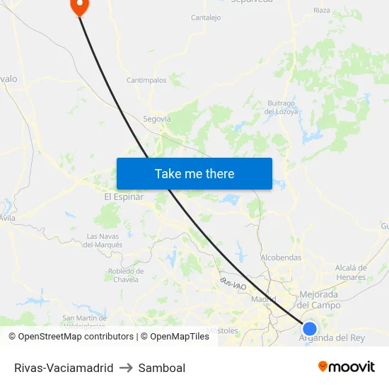 Rivas-Vaciamadrid to Samboal map