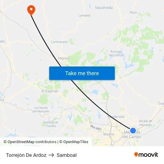 Torrejón De Ardoz to Samboal map