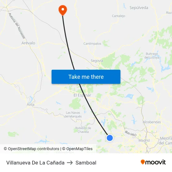 Villanueva De La Cañada to Samboal map