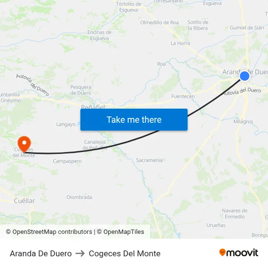 Aranda De Duero to Cogeces Del Monte map