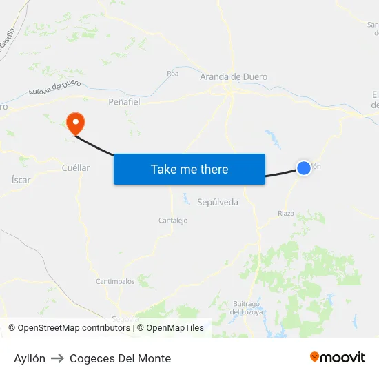 Ayllón to Cogeces Del Monte map