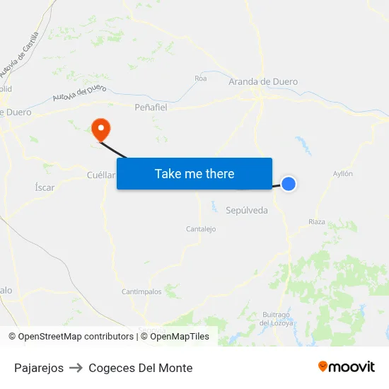 Pajarejos to Cogeces Del Monte map
