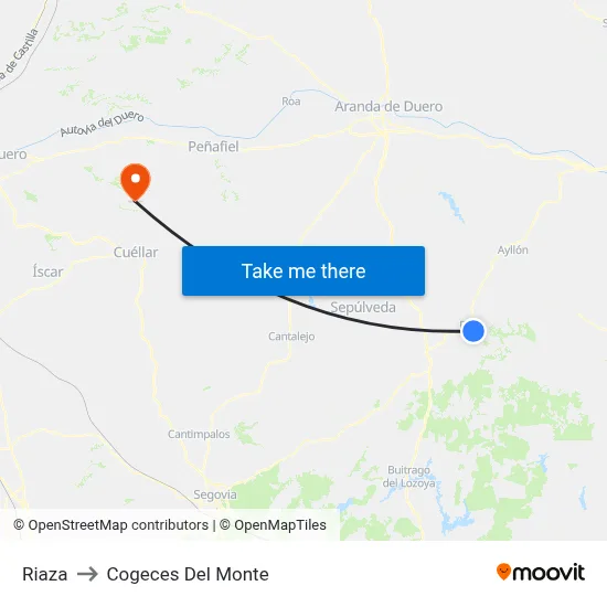 Riaza to Cogeces Del Monte map