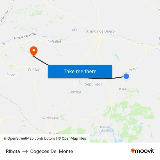 Ribota to Cogeces Del Monte map