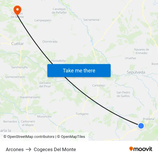 Arcones to Cogeces Del Monte map