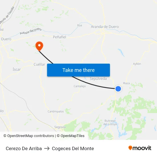 Cerezo De Arriba to Cogeces Del Monte map