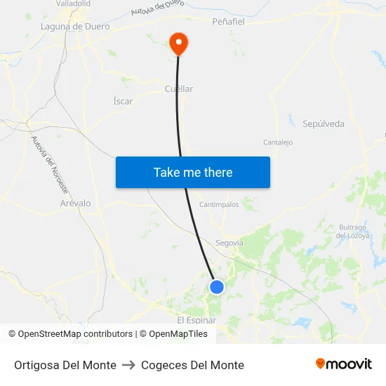 Ortigosa Del Monte to Cogeces Del Monte map