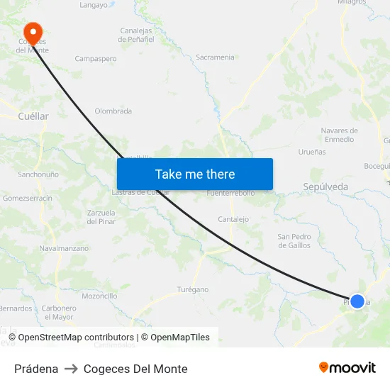 Prádena to Cogeces Del Monte map