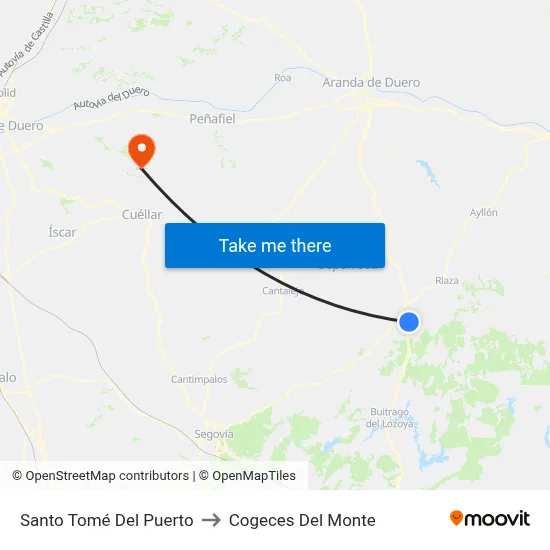 Santo Tomé Del Puerto to Cogeces Del Monte map