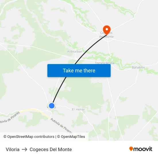 Viloria to Cogeces Del Monte map