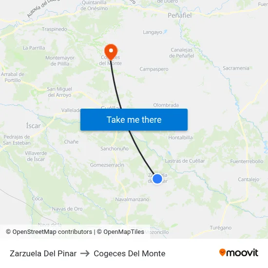 Zarzuela Del Pinar to Cogeces Del Monte map
