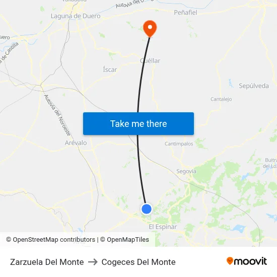 Zarzuela Del Monte to Cogeces Del Monte map