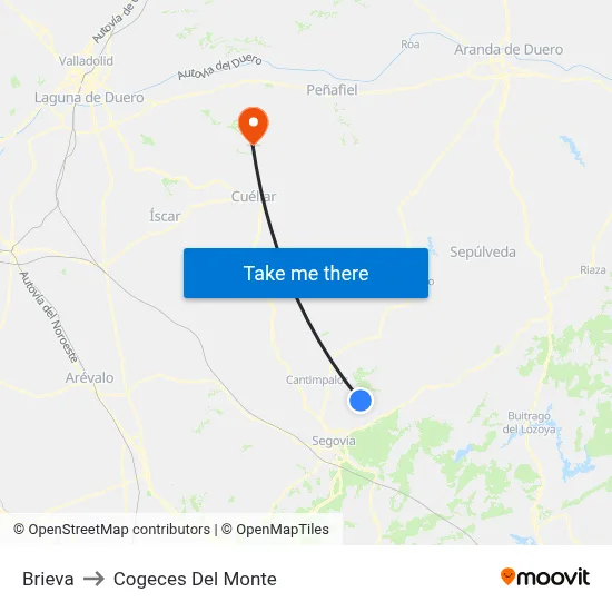 Brieva to Cogeces Del Monte map