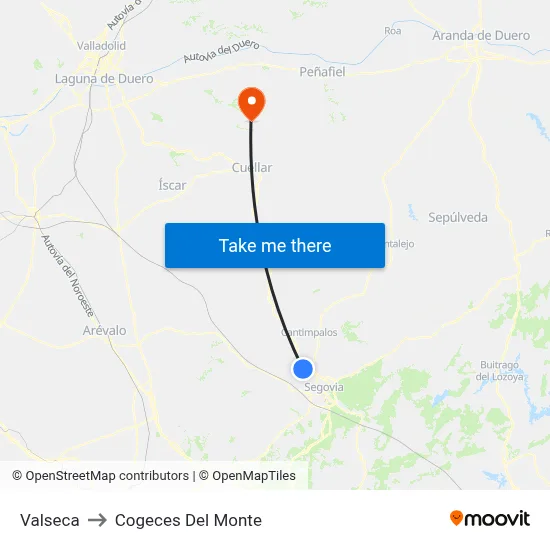 Valseca to Cogeces Del Monte map