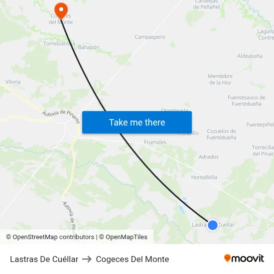 Lastras De Cuéllar to Cogeces Del Monte map
