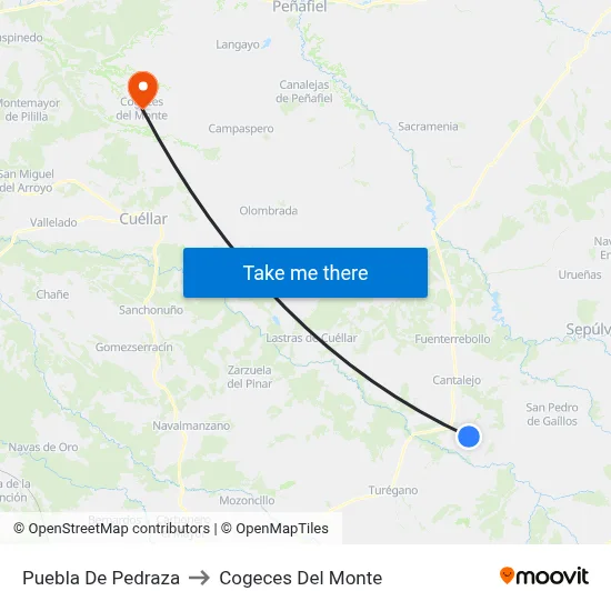 Puebla De Pedraza to Cogeces Del Monte map