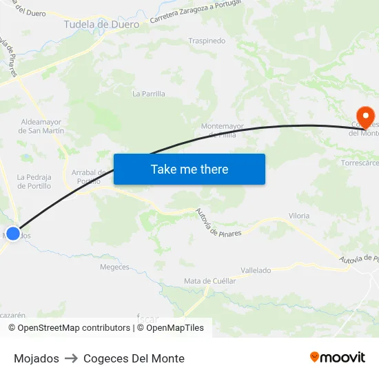 Mojados to Cogeces Del Monte map