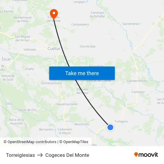 Torreiglesias to Cogeces Del Monte map