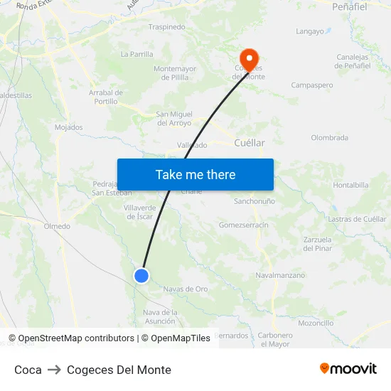 Coca to Cogeces Del Monte map