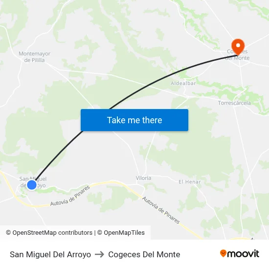 San Miguel Del Arroyo to Cogeces Del Monte map