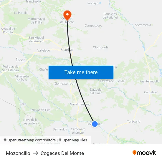 Mozoncillo to Cogeces Del Monte map