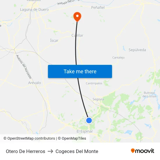 Otero De Herreros to Cogeces Del Monte map