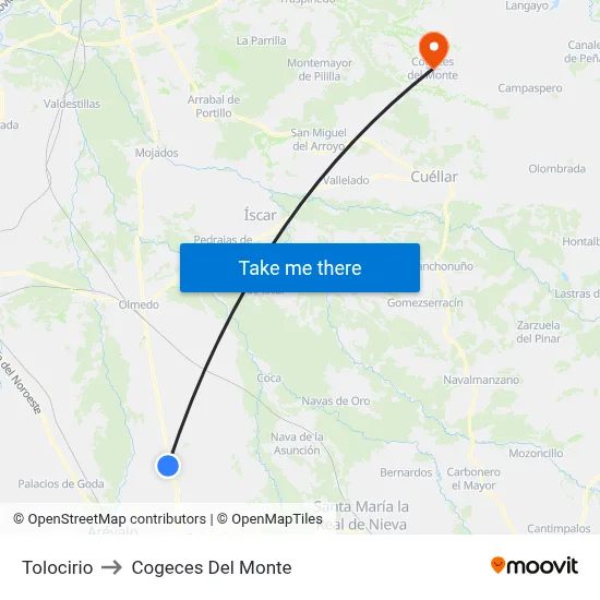 Tolocirio to Cogeces Del Monte map