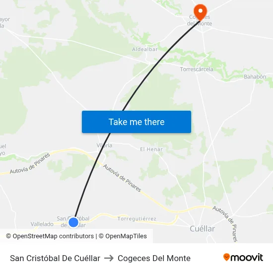 San Cristóbal De Cuéllar to Cogeces Del Monte map